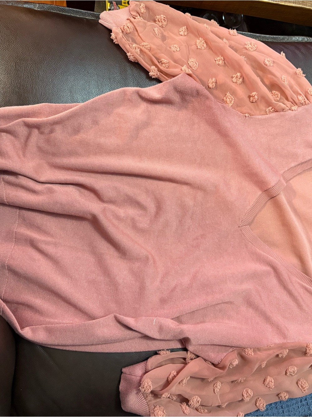Adrianna Papell Dusty Rose Knit Top with Sheer Puff Sleeves